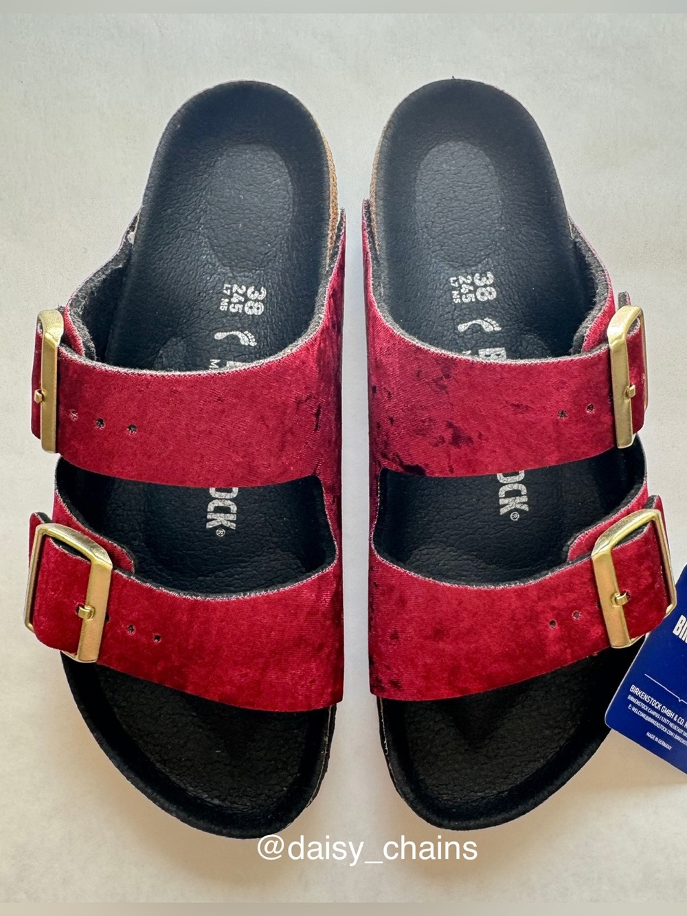 Birkenstock Arizona Burgundy Velvet Slide Sandals
